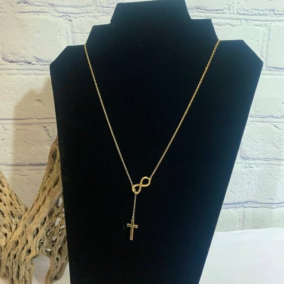 Unwritten 14K Gold Plated Infinity Cross Pendant Necklace - Picture 2 of 11